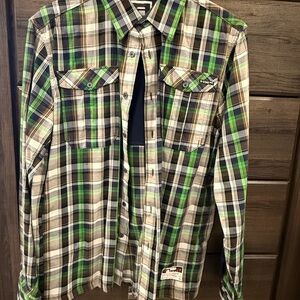 G-Star Men's Casual Plaid Shirt - Green, Brown, White